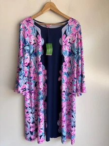 Abito Lilly Pulitzer Ophelia Swing nuovo con etichette taglia XL Hypes & Stripes rosa navy - Foto 1 di 13