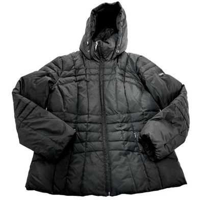 Abrigos Calvin Klein para mujer grandes negros acolchados chaqueta con capucha plumón mezcla relleno Foto 1 de 4