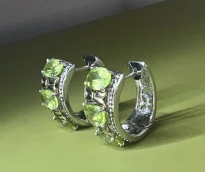 JTV 925 Sterling August Birth Green Peridot Hinged Back Hoop Earrings SHIPS FREE - Picture 1 of 10