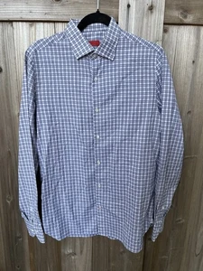 ISAIA NAPOLI Gray and White Plaid Button Down Shirt Size 15.5 - Picture 1 of 10