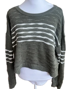 Maglione donna Cabi piccolo grigio con righe bianche manica lunga cropped - Foto 1 di 6