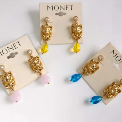 New Monet Cat Statement Drop Earrings Retro Women Party Vacation Jewelry 3Colors - Image 1 of 4