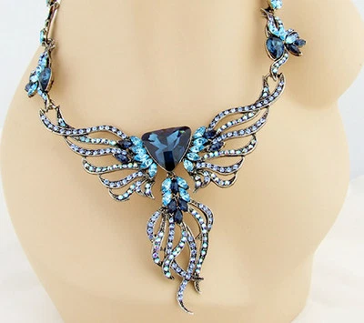 ONYX 19 in AZUL MULTICOLOR CRISTAL COLLAR CLIP PENDIENTES PLATA CONJUNTO DE JOYAS  Foto 1 de 4