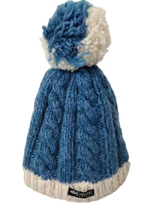 Everest Designs Thick Knit 100% Wool Fleece Lined Beanie Cap Made in Nepal Blue - Picture 1 of 10