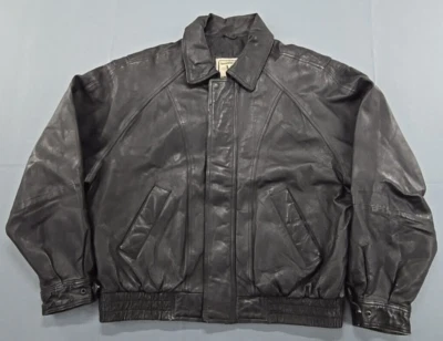 Jaqueta Bombers de Couro Vintage Winlit Preta Zíper Completo Forro Quilter - Tamanho XL - Imagem 1 de 4