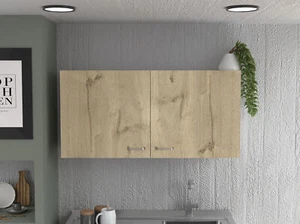 Napoles Wall Cabinet,Two Shelves,Double Door -White / Light Oak - Picture 1 of 7