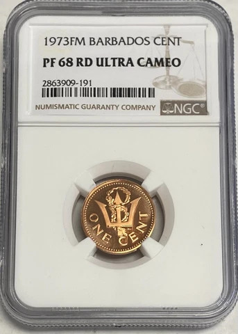 1973-FM BARBADOS 1 CENT NGC PF 68 RD ULTRA CAMEO ONLY 9 GRADED HIGHER Cover