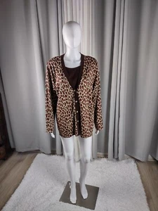 Cathy Daniels Women Pullover Button Down Long Sleeve Animal Print Sweater Size L - Picture 1 of 12