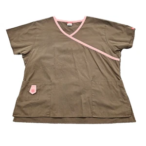 Dickies Medical Scrub Top Womens XL Short Sleeve Brown Pink pockets Uniform - Picture 1 of 15