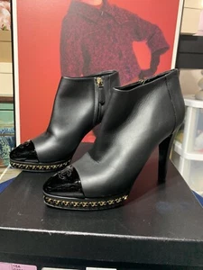 CHANEL short boots, authentic, black with gold accent chain Logo size 38 - 8 - Picture 1 of 8