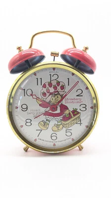 Vintage STRAWBERRY SHORTCAKE 1981 Bradley Alarm Clock Red Alarm Bells American G - Image 1 of 4