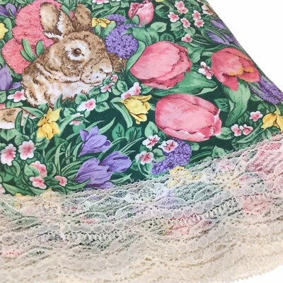 Easter Bunny Floral Garden Small Round 50" Lightweight Tablecloth Lace Edge - Image 1 of 4