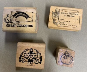 Classroom/Teacher/Education Vintage Wooden Rubber Stamps, Set of 4 - Picture 1 of 3