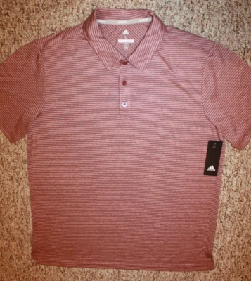 Polo de golfe masculino ADIDAS listra alimentadora absorção de umidade UV novo com etiquetas carmesim silencioso GRANDE - Imagem 1 de 4