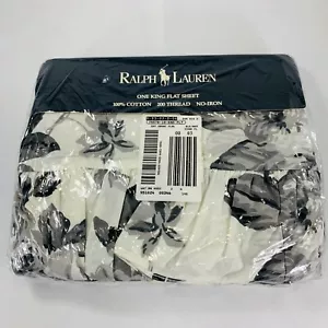 VINTAGE Ralph Lauren SARGENT Floral Gray White Ruffled Flat Sheet - King - Picture 1 of 7