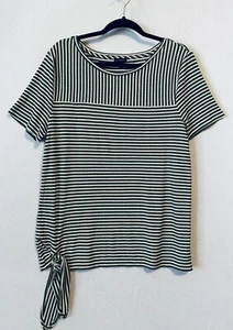 Top Talbots donna XL verde a righe costine cravatta laterale maglia elasticizzata spiaggia boho - Foto 1 di 8