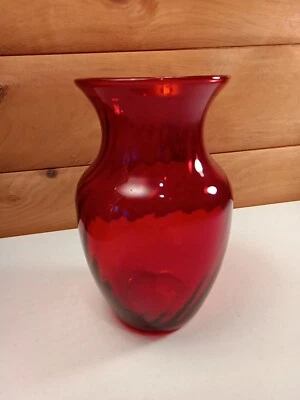 Vintage Indiana Glass Ruby Red  Illusions Swirl Pattern Vase 8" Tall - Image 1 of 4