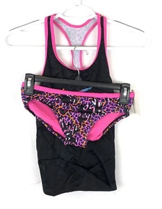 Nike Girl’s Racerback Tankini Swimsuit Set Size Medium, Black/Pink - Picture 1 of 5