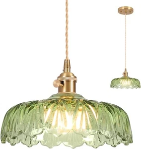 Vloitgol Glass Pendant Light Green Ceiling Light, E27 25CM Hanging Ceiling Light - Picture 1 of 5
