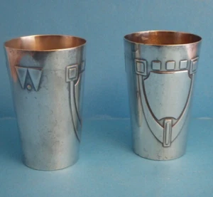 S25 - 2 x WMF Jugendstil Becher kleiner Pokal versilbert u. 1900 - Straußenmar - Bild 1 von 6