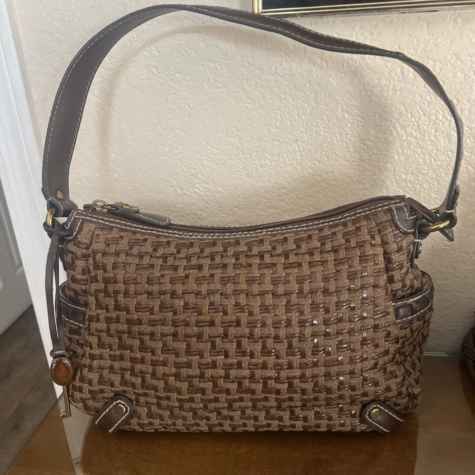 Bolso de Mano Fossil Moderno Vintage Tejido Marrón Rafia Mediano Cartera Bolso de Hombro Foto 1 de 4