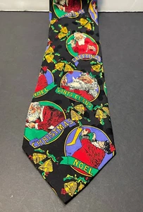 Christmas Santa Claus Necktie classic 57" silk tie black red green Holiday X-mas - Picture 1 of 4