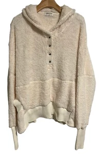 The Post Hoodie Womens Large White Western Fuzzy Fleece Quarter Button Pockets - Picture 1 of 10