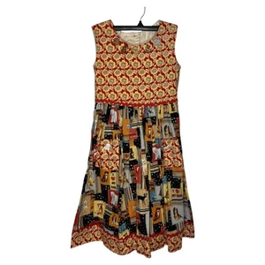 Handmade Girls Novelty Dog Floral Sleeveless Dress Cotton Y2K 90s Sz 8 - Picture 1 of 9