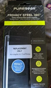 PUREGEAR Privacy steel 360 Tinted Tempered Glass Protector iPhone 15 Pro Max - Photo 1 sur 2