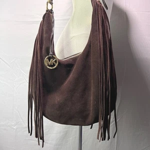 Borsa a tracolla Michael Kors marrone scamosciato frange hobo ferramenta oro - Foto 1 di 19