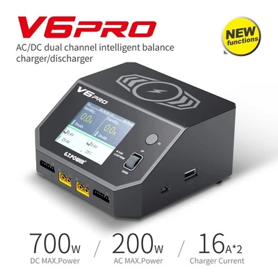 G.T.POWER V6pro Dual Channel AC200W/DC700W RC Lipo Battery Balance Charger Black - Image 1 of 4