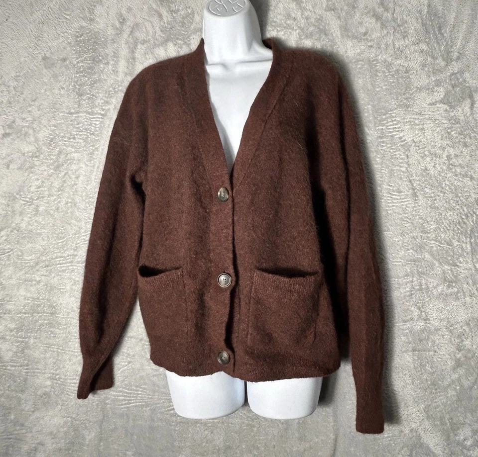 Banana Republic Cardigan 女式中号棕色羊毛羊驼混纺教师毛衣 — 第 1/4 张图片