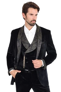 Barabas Para Hombre Estrás Llave Griega Lujo Vestido Terciopelo Blazer 2BLR3 - Imagen 1 de 6