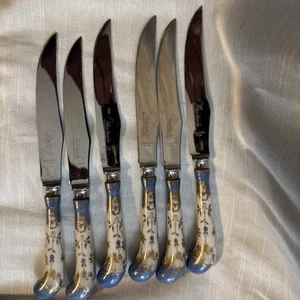 Antikes William Adam’s Floral Porzellan Griff Messer Set - Bild 1 von 4