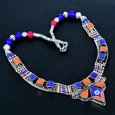 Collana Tibetano Nepalese Argento Sterling 925 Etnico Corallo Rosso... - Immagine 1 di 4