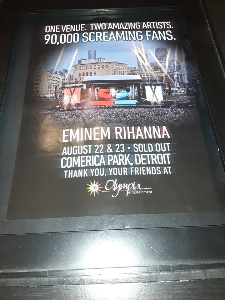 Eminem And Rihanna Rare Original Comerica Park Concert Promo Poster Ad Framed - Image 1 of 1