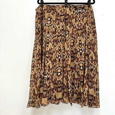 Falda midi acampanada con estampado tribal abstracto 100 % seda Jones New York marrón tostado 24 W Foto 1 de 4