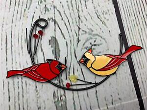 Stained Metal Birds Window Hangings Double Sided Painted Decorations Cardinal