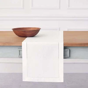 Solino Home Cotton Linen Hemstitch Table Runner 14" x 90" Inch, Summer, Kitchen - Picture 1 of 5