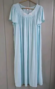 Miss Elaine Womens Plus 1X Nightgown Blue Embroidered Floral Short Sleeve - Picture 1 of 7
