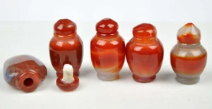 Wholesale 5 Hand Carved Carnelian / Red Agate Snuff Bottles - Picture 1 of 1