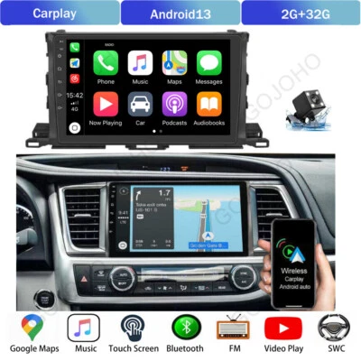 Radio estéreo para automóvil Toyota Highlander Carplay 2014-2018 Android 13 GPS BT cámara Foto 1 de 4