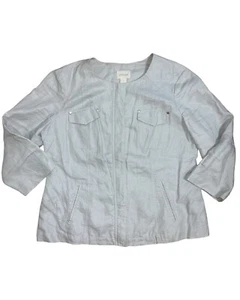 NEW CHICO’S 3/4 Sleeve Linen Zip Jacket Gray Shine sz 1 - Picture 1 of 4