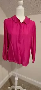Boden Hot Pink Peter Pan Collar Blouse Viscose Silk Blend US 6p - Picture 1 of 2