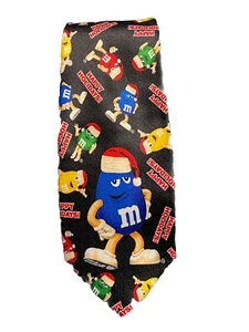 M&M Happy Holiday Christmas Tie Black with M&M's wearing santa hats - Picture 1 of 5