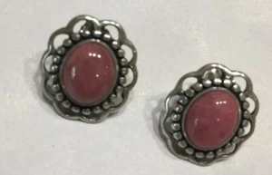 Vtg 90s Southwestern Sterling Silver Pierced Earrings 5/8” Pink Coral - Picture 1 of 7