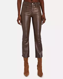 $1198 NWT FRAME Leather Cropped Mini Boot Croc Americano Brown Pants sz 25 - Picture 1 of 15