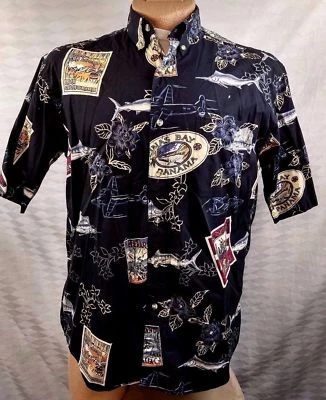 Mens Big Tall Hawaiian Shirt Casual Camp Bimini Bay Cotton Black Cabo Madeira L - Image 1 of 4