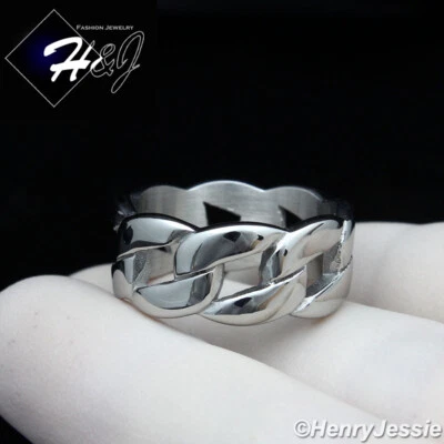 MEN WOMEN Stainless Steel 10mm Silver Cuban Curb Link Ring Size 6-12*R131 - Image 1 of 3