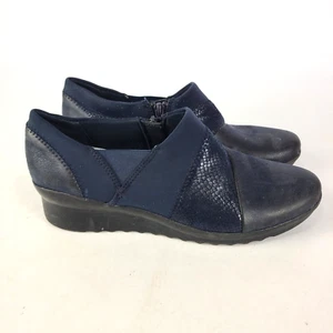 Clarks Cloudsteppers Loafer Women Blue Wedge Side Zip Shoe Size: 8 M - Picture 1 of 5